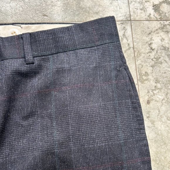 SHIPS FREE! Dark Navy Blue Plaid Wool Dress Suit Pants 32Wx28L - Picture 2 of 4